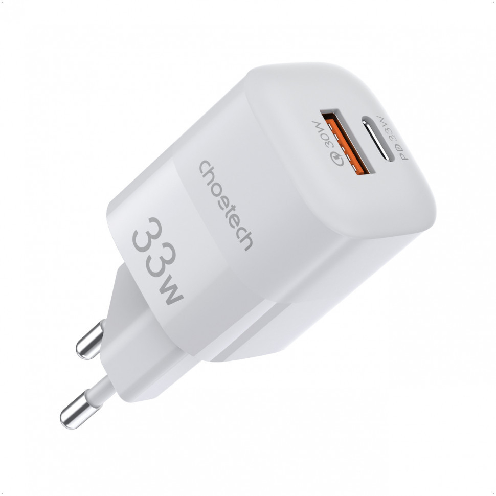 фото Сетевое зарядное устройство choetech usb-c double port 33w wall charger, белый (pd5006)