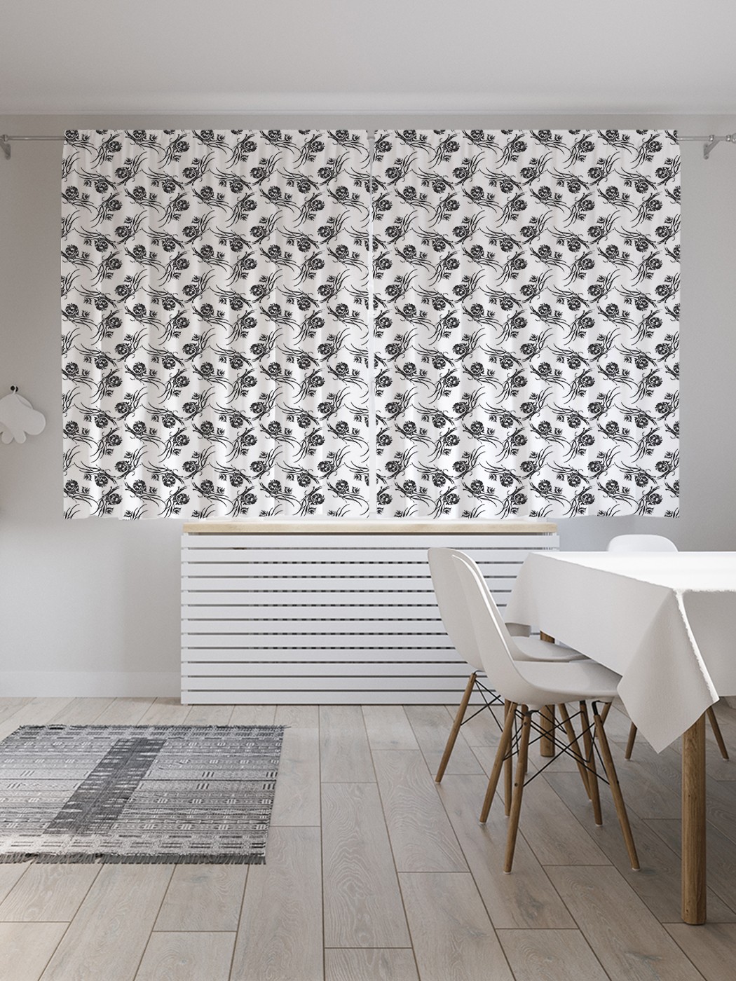 

Шторы JoyArty "Монохромный цветок на ветке", Oxford DeLux, 2 полотна 145x180 см, Монохромный цветок на ветке