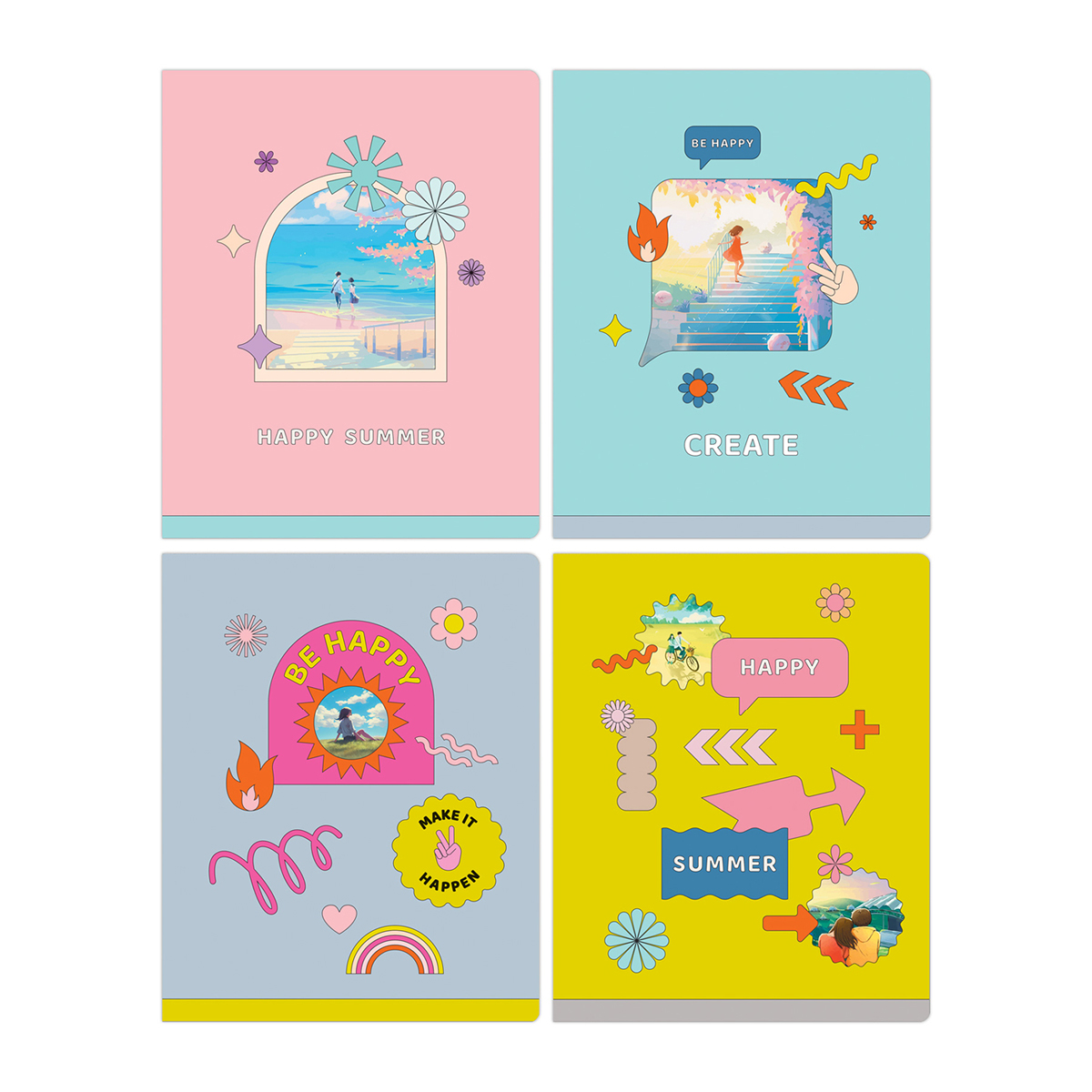 

Тетрадь 40л., А5, линия BG "Happy summer", матовая ламинация, (4шт.)