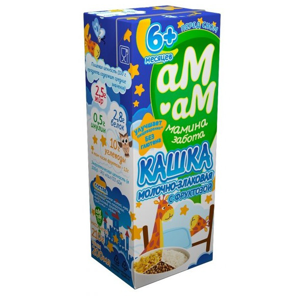 Каша аМ-аМ злаковая молочная с фруктозой с 6 месяцев 200 мл
