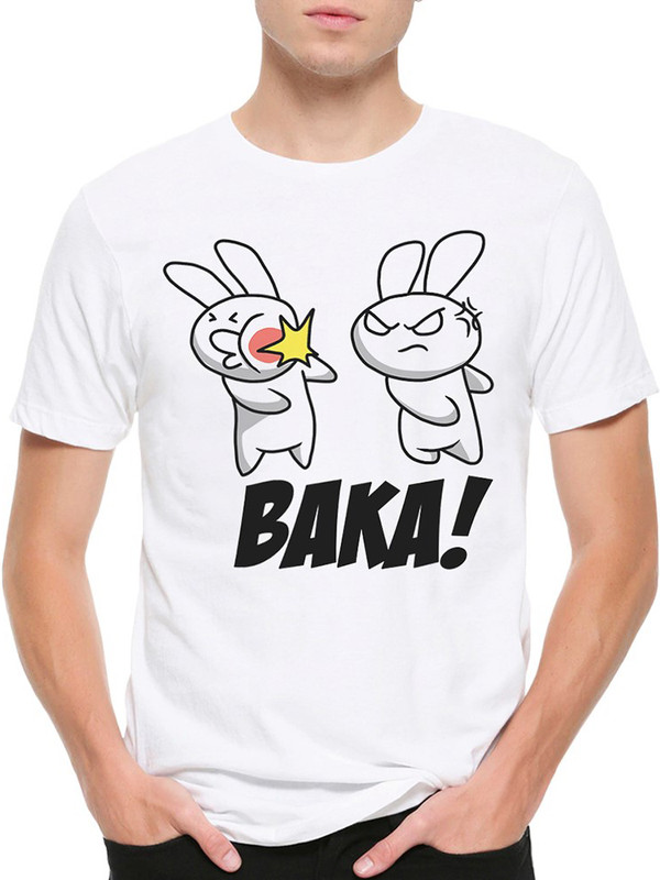 

Футболка мужская DreamShirts Studio белая XS, Белый, "Дурак!" / "Бака!" / "Baka!" / Зайчики / Аниме /