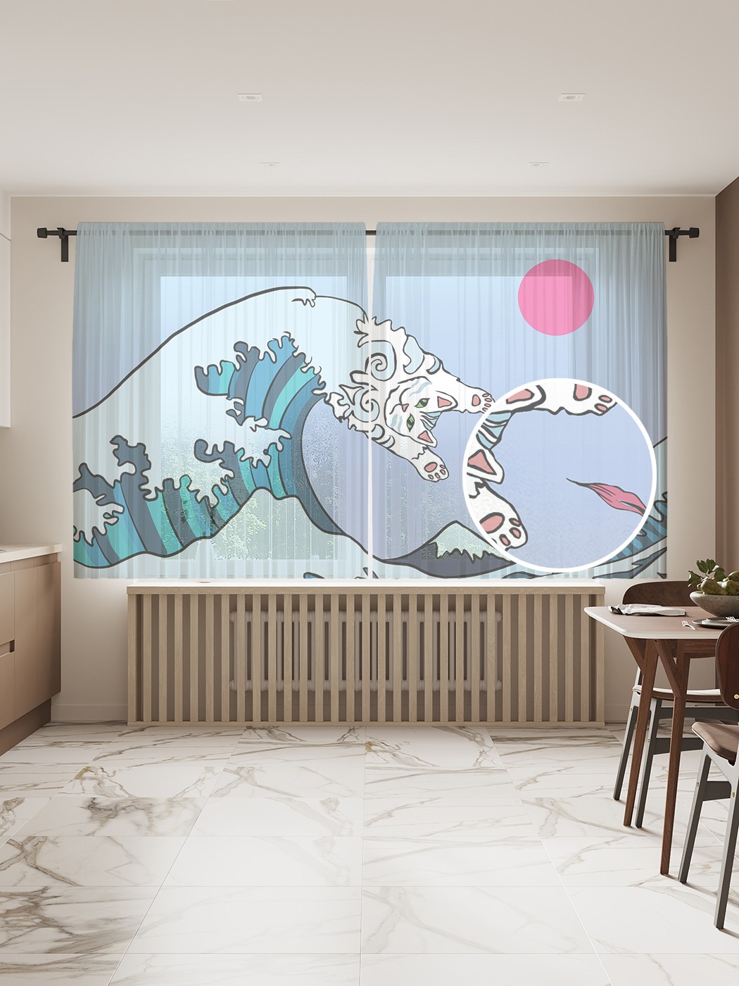 

Фототюль JoyArty "Кот на волне", 145x180 см (2 полотна со шторной лентой + 50 крючков), Кот на волне