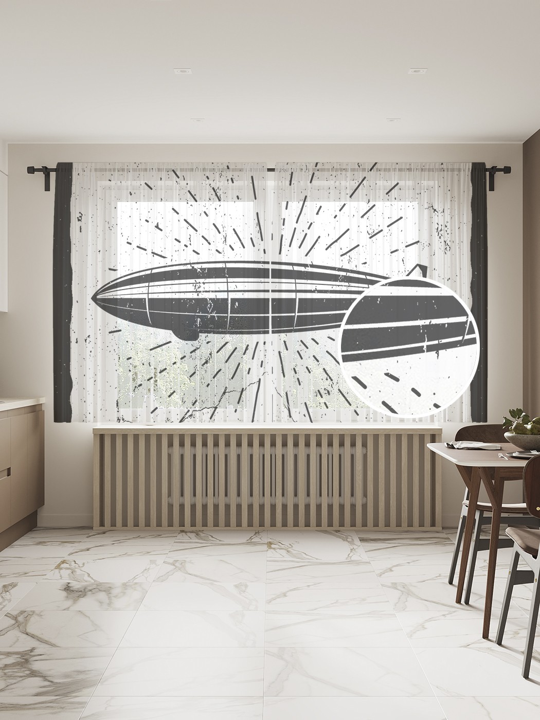 

Фототюль JoyArty "Аэростат с кабиной" 145x180см (2 полотна со шторной лентой + 50 крючков), Аэростат с кабиной