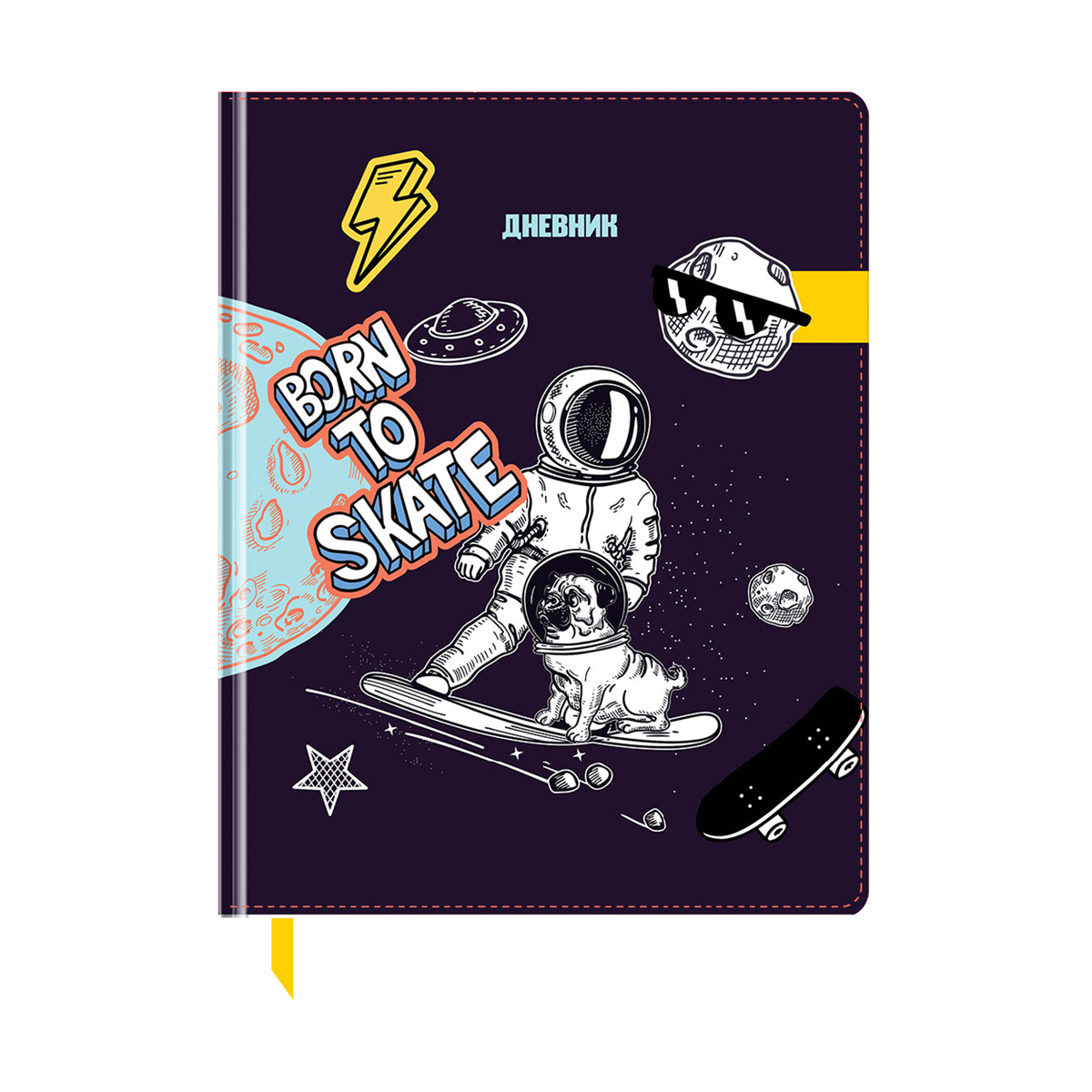 

Дневник 1-11 кл. 48л. (твердый) BG "Born to skate", шелкография, фигурный, магнитный к, Черный