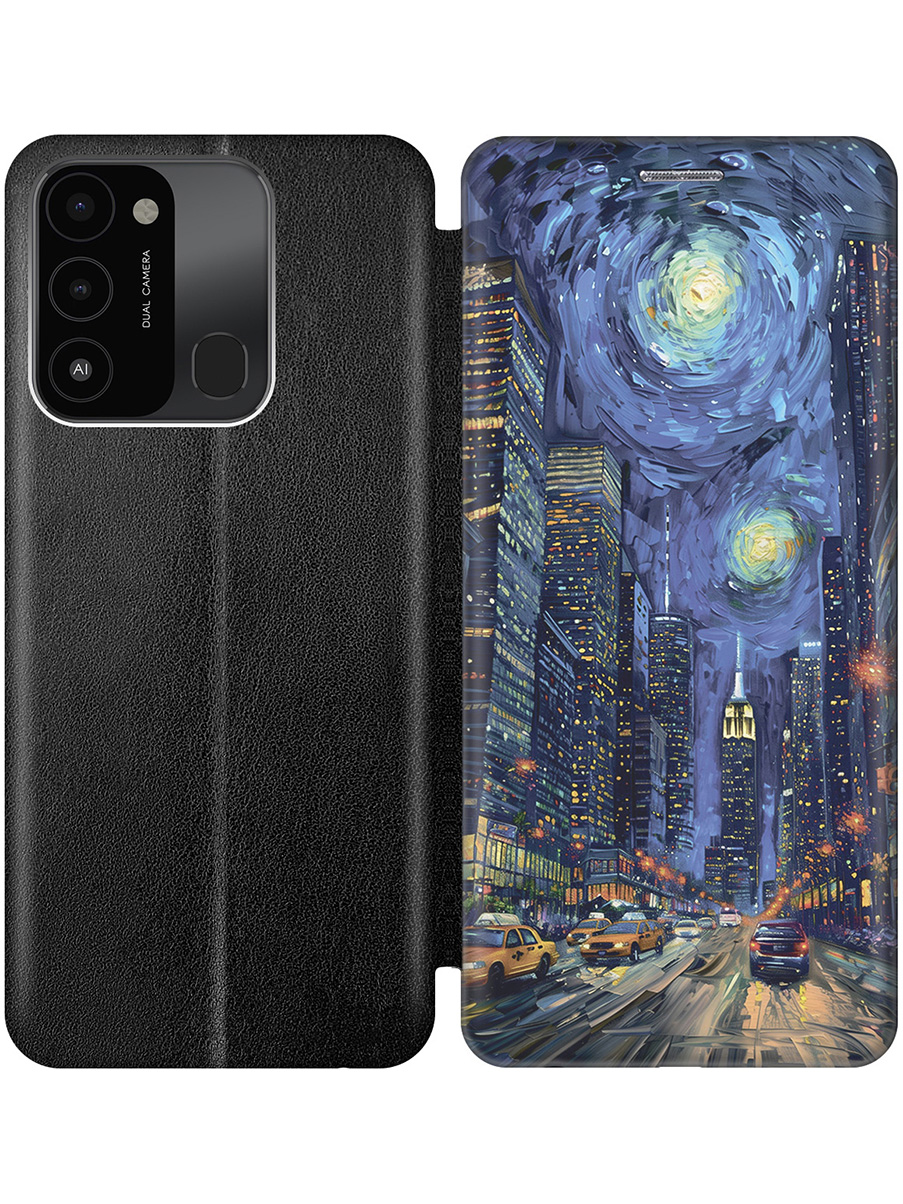 

Чехол-книжка на Tecno Spark 8C/Go 2022 с принтом "Ночной проспект" черный, 778678010