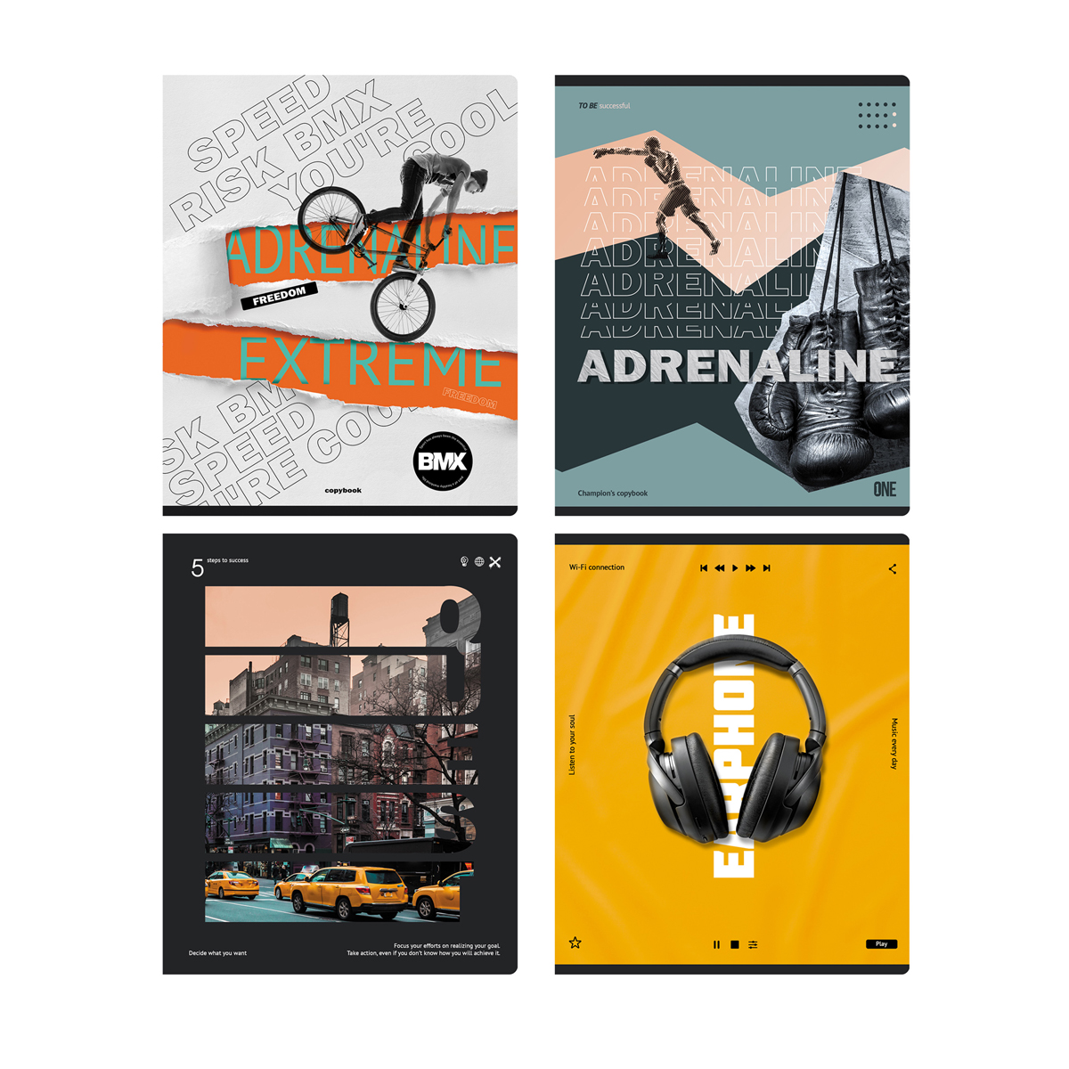 

Тетрадь 96л., А5, клетка BG Adrenalin, soft-touch ламинация, 4шт.