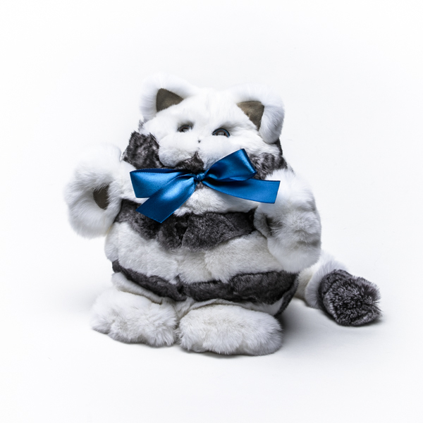 

Игрушка из натурального меха OnlyFur Кот Марсель полосатый белый