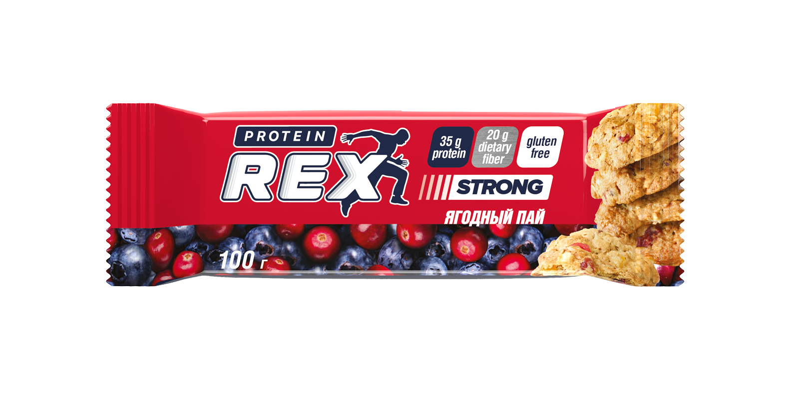 Батончик ProteinRex Strong протеиновый, ягодный пай, 100 г