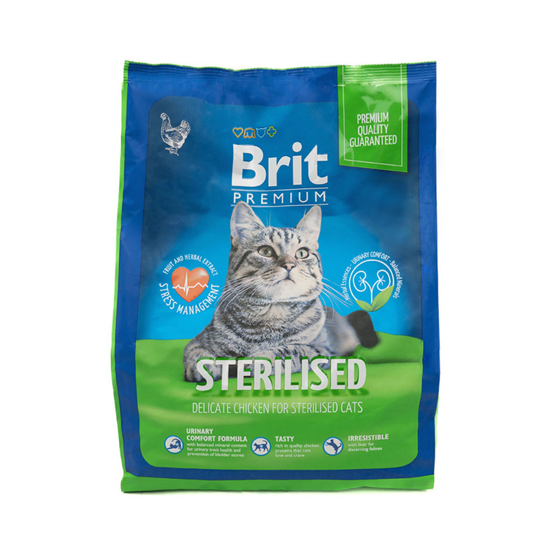 Корм сухой Brit Premium для взрослых стерилизованных кошек, с курицей, 8 кг