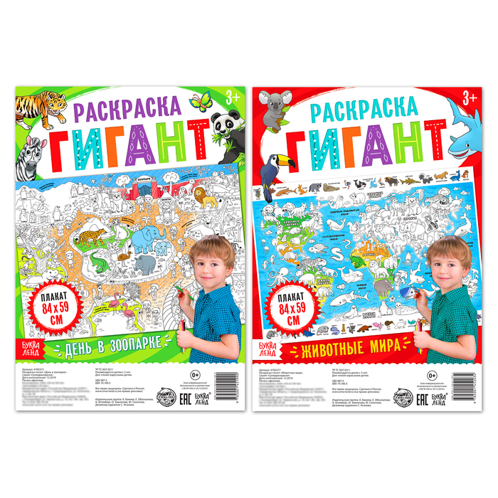 

Набор раскрасок гигантов «Удивительные животные», 2 шт.