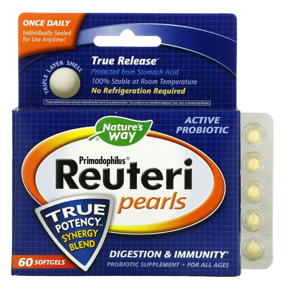 Пробиотик Natures Way Primadophilus Reuteri Pearls 60 капсул 6159₽