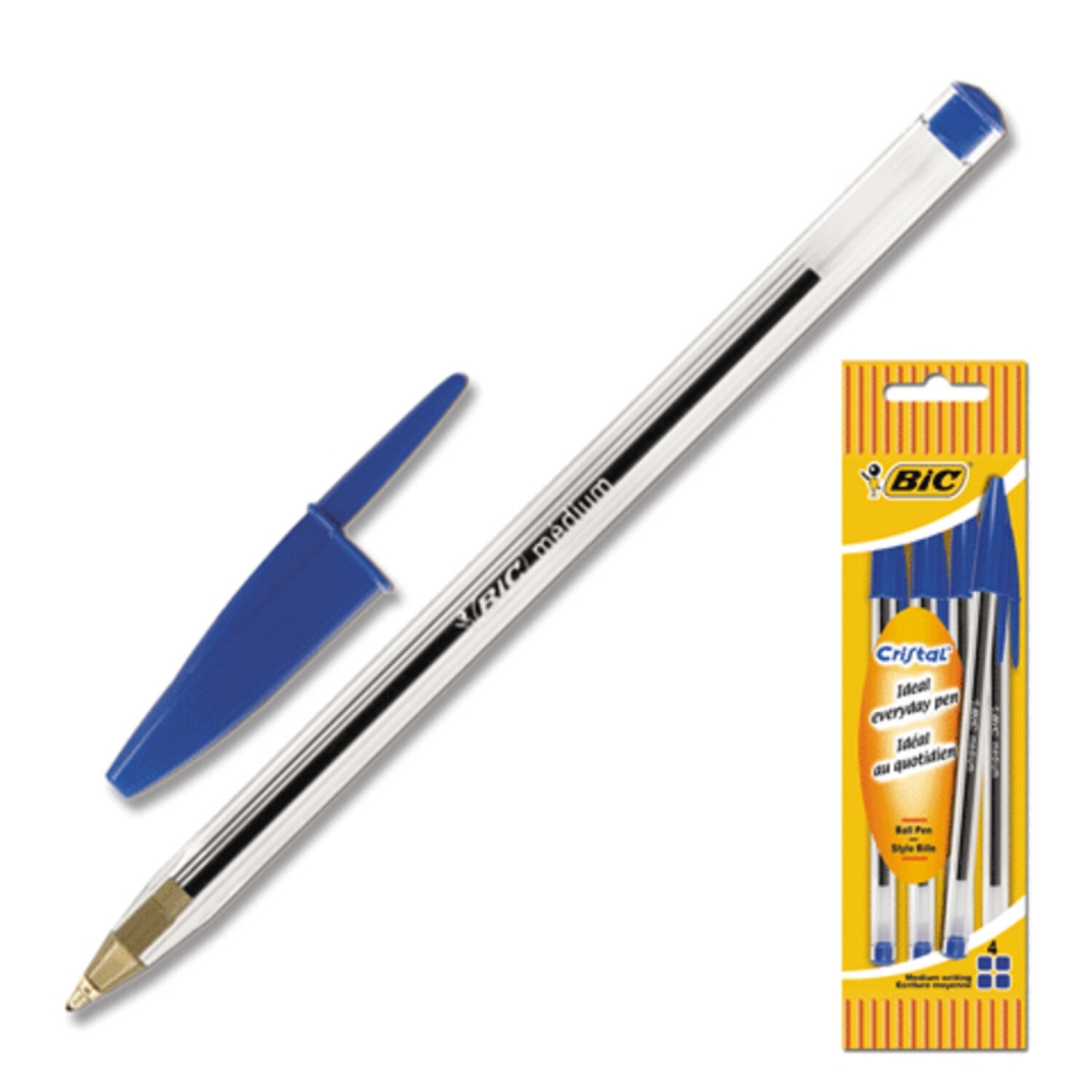 Набор из 5 шт, Ручки шариковые BIC, Набор 4 шт., Cristal Original