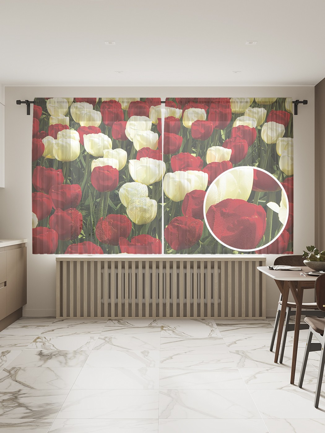 

Фототюль JoyArty "Красочные тюльпаны" 145x180см (2 полотна со шторной лентой + 50 крючков), Красочные тюльпаны