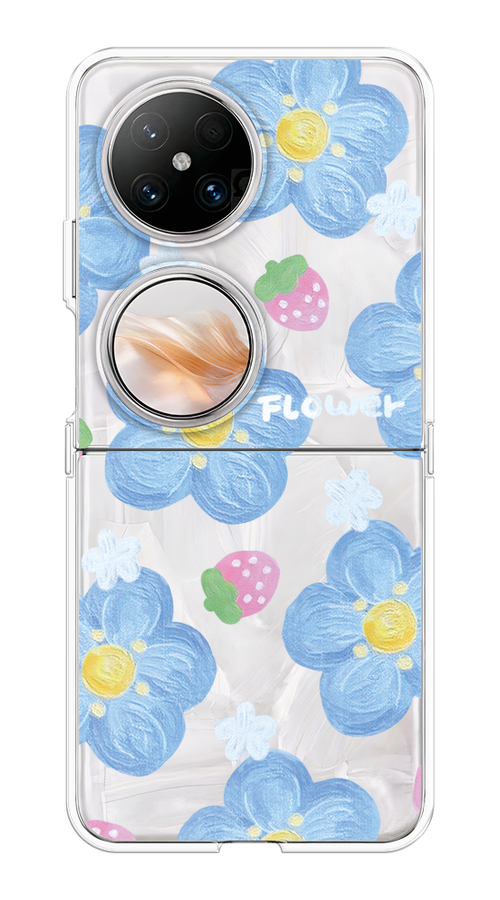 

Чехол на Huawei Pocket 2 "Цветы и клубники", Прозрачный;голубой;белый, 6123850-1