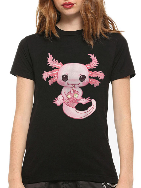 

Футболка женская DreamShirts Studio Аксолотль с клубничным коктейлем черная XL, Черный, Аксолотль с клубничным коктейлем
