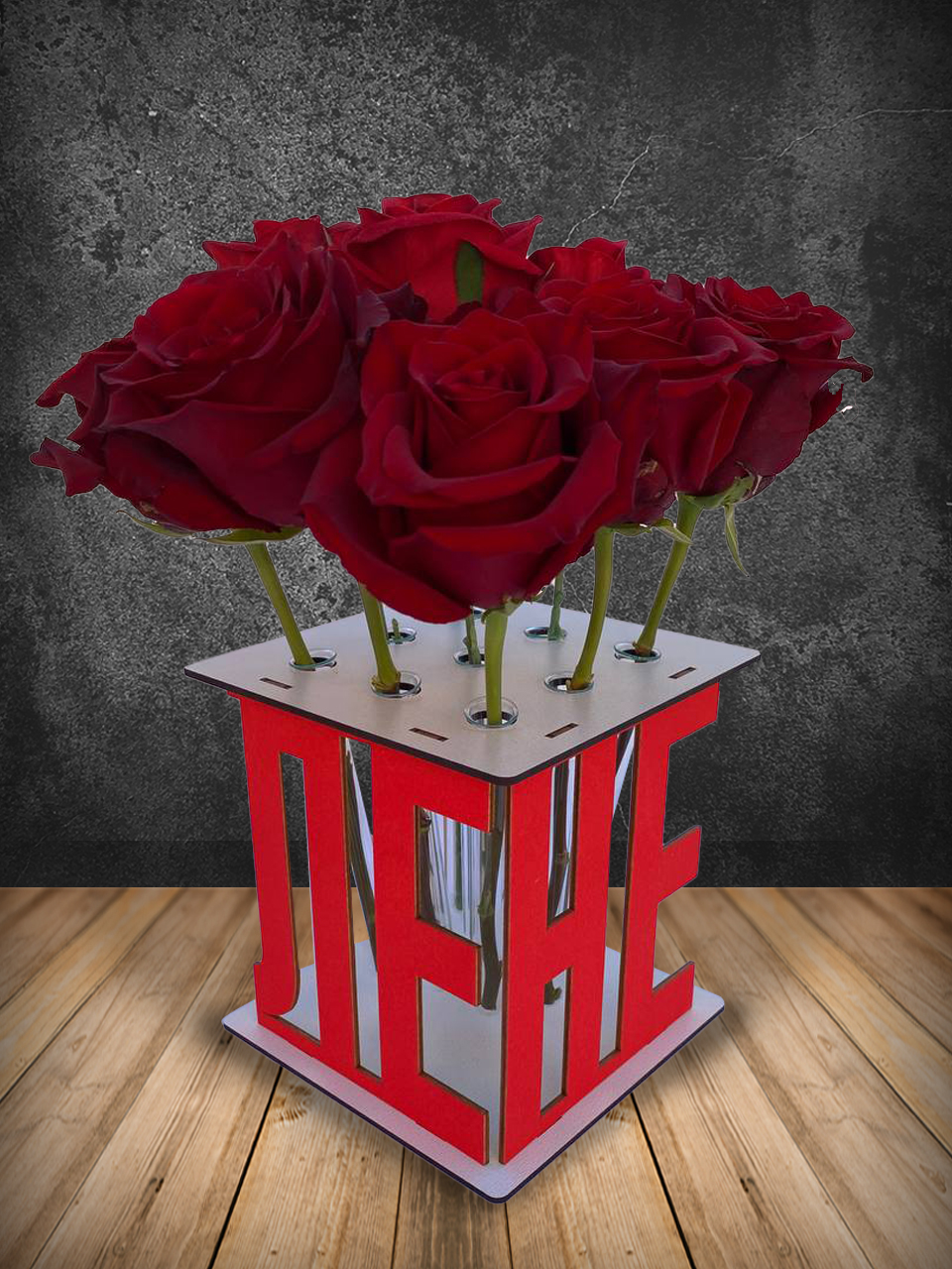 Подарок девушке, ваза для цветов PORT IMPORT, подставка с именем Лена