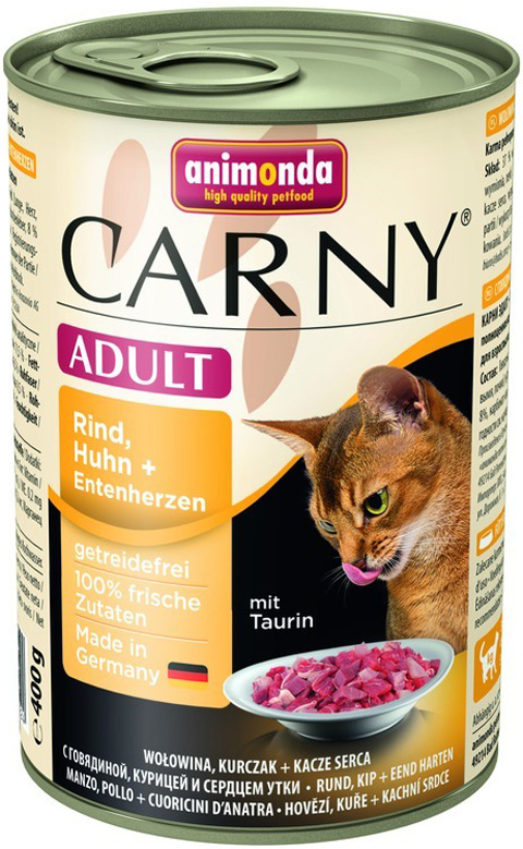фото Консервы для кошек animonda carny adult, с говядиной, курицей и сердцем утки, 6шт по 200г