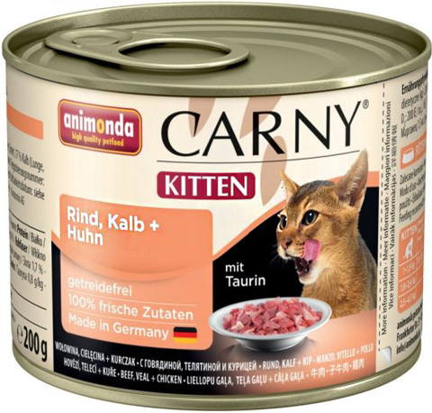 Консервы для котят Animonda Carny Kitten, с говядиной, телятиной и курицей, 6шт по 200г