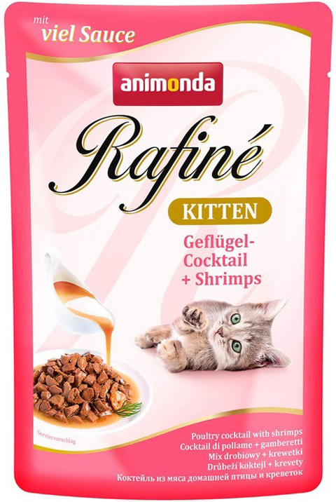 фото Влажный корм для котят animonda rafine kitten коктейль с птицей и креветками, 12шт по 100г