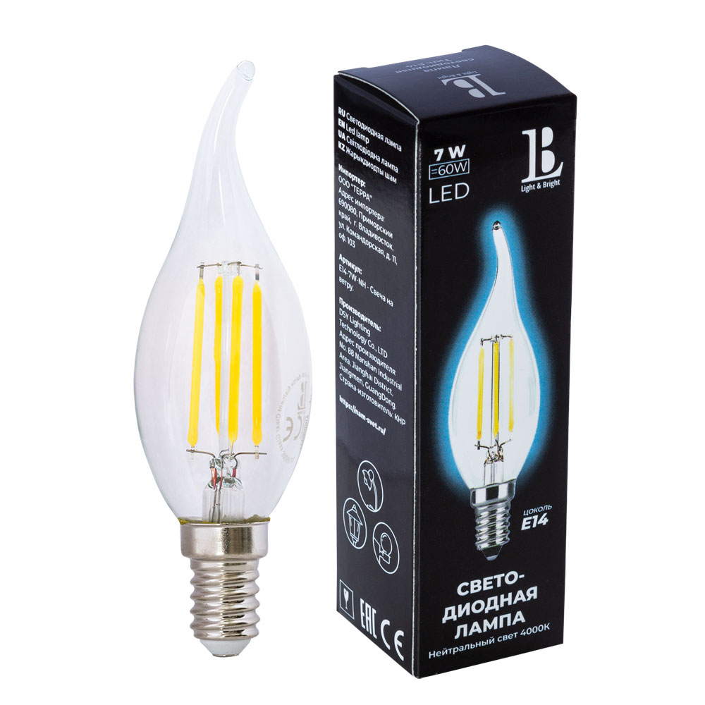 Лампочка L&B E14-7W-NH-candle filament