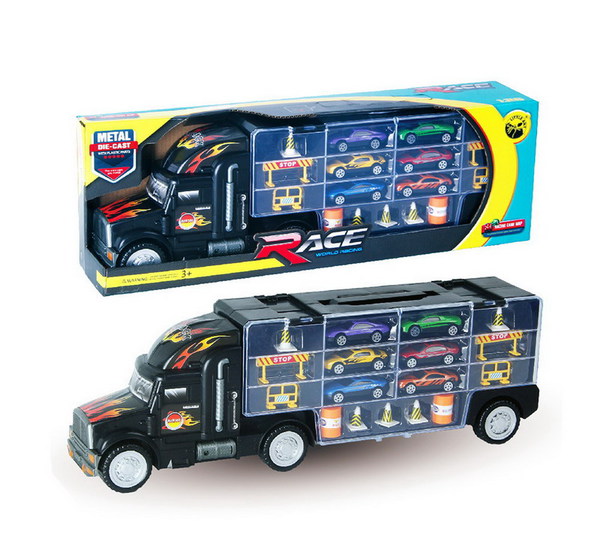 Набор Junfa toys Автовоз в комплекте с металлическими машинками и дорожными знаками funky toys грузовик с дорожными знаками с краш эффектом