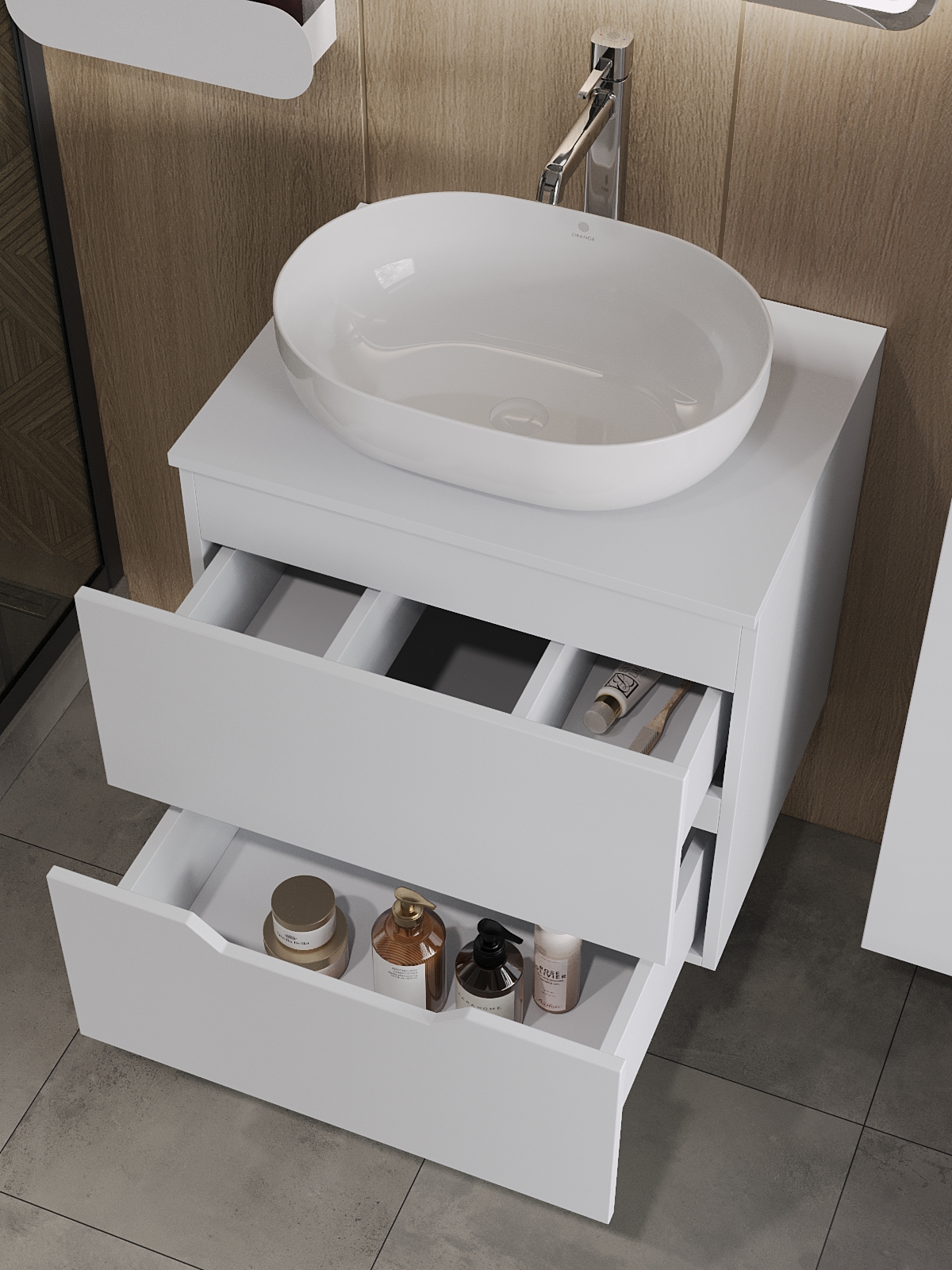 

Тумба с раковиной подвесная Orange Line Li-60TuwMDF+B05-480W, белый матовый