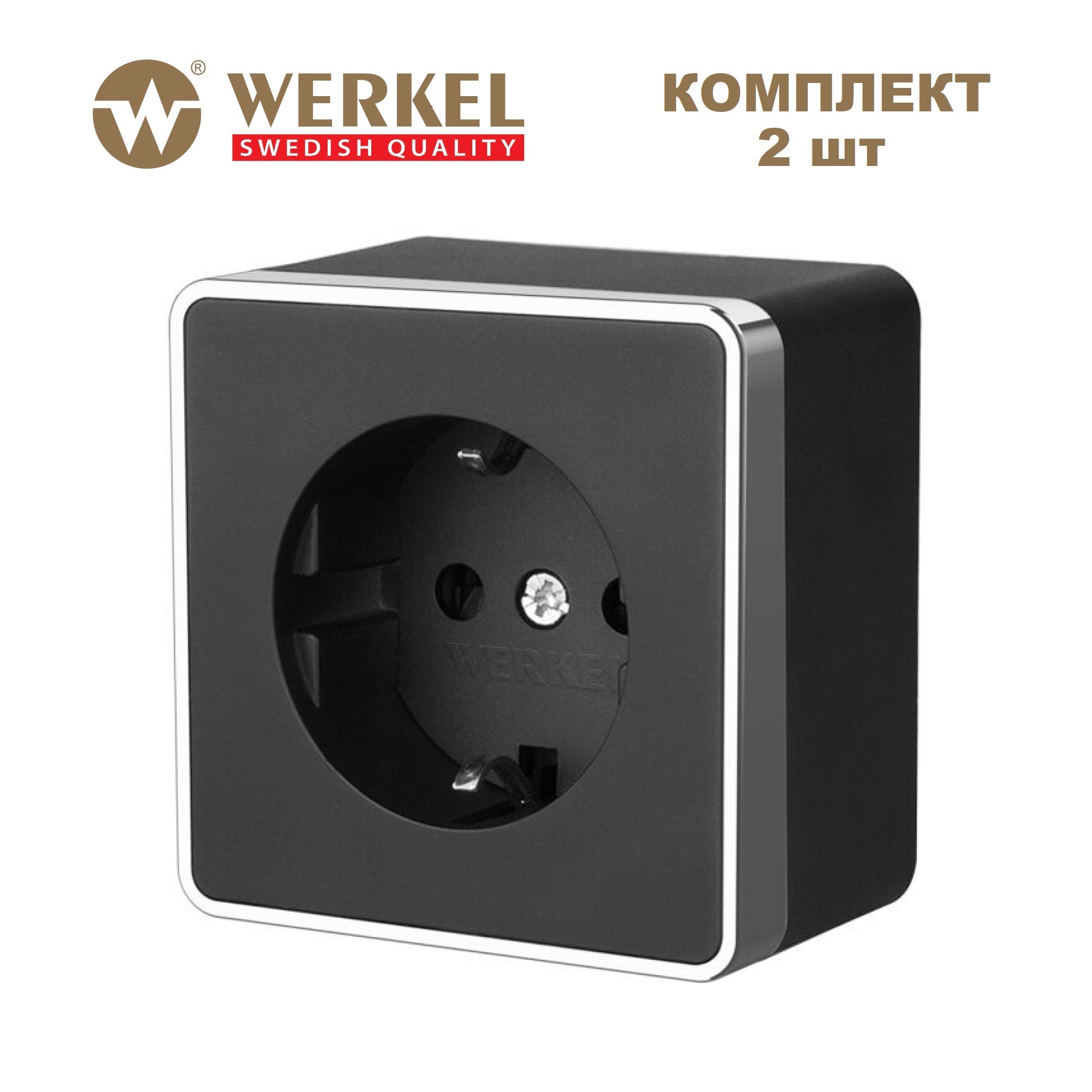 Комплект из 2 шт накладных розеток с заземлением Werkel Gallant W5071035 черный/хром