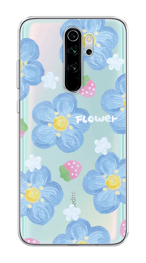 

Чехол Homey на Xiaomi Redmi Note 8 Pro "Цветы и клубники", Прозрачный;голубой;белый, 36650-1