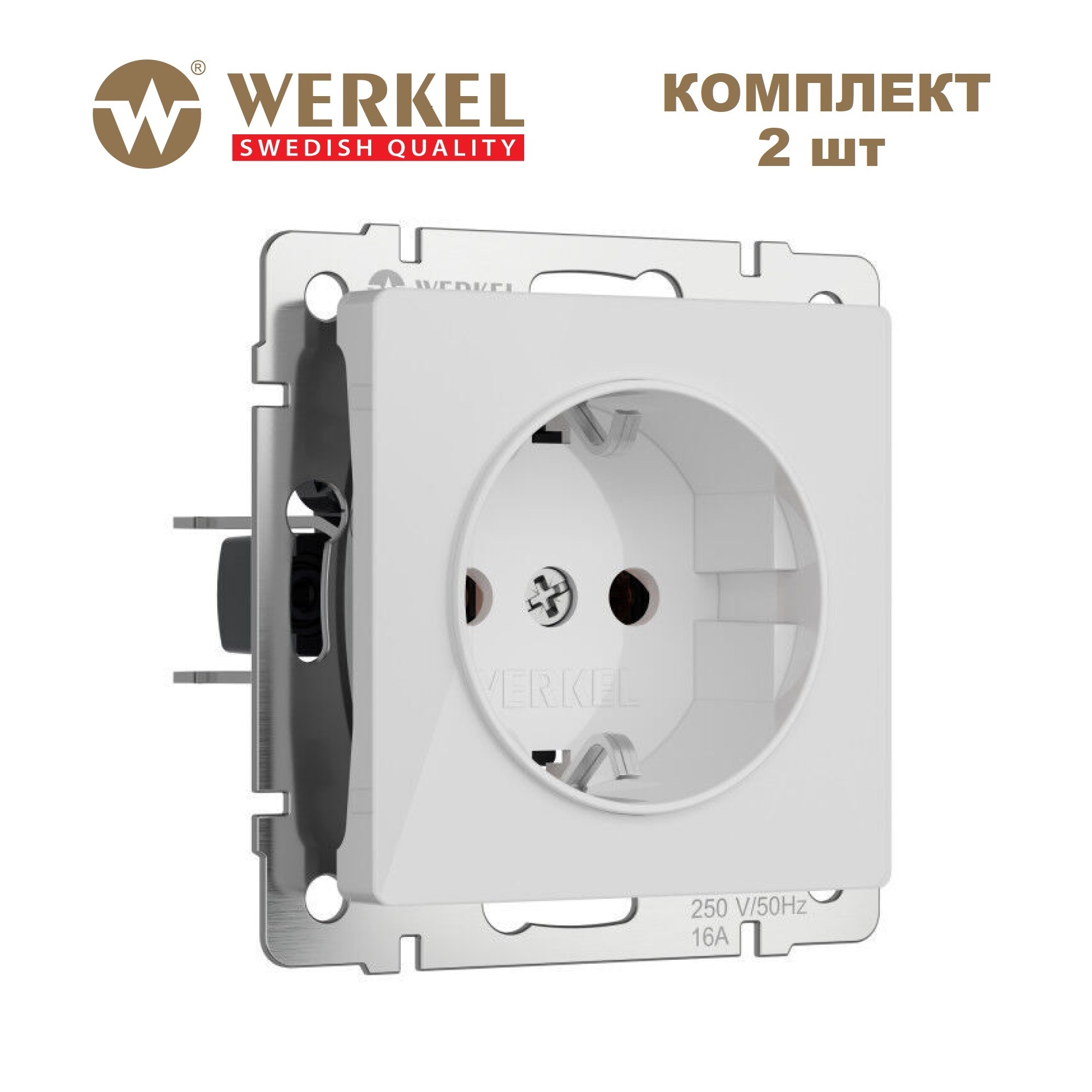 

Комплект из 2 шт встраиваемых розеток с заземлением Werkel W1171041 16А белый акрил, Встраиваемая розетка с заземлением