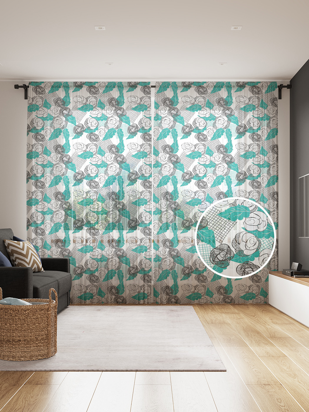 

Фототюль JoyArty "Абрис роз", 145x265см (2 полотна со шторной лентой + 50 крючков), Абрис роз