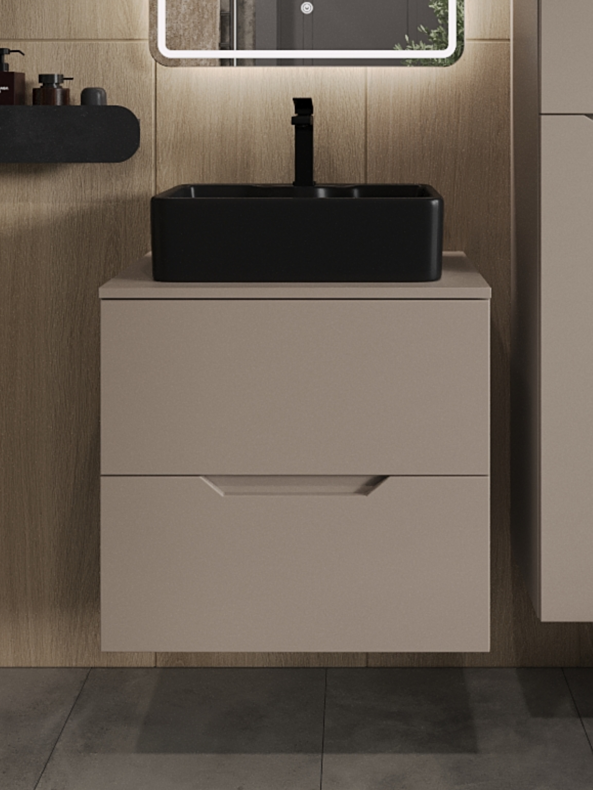 

Тумба с раковиной подвесная Orange Line Li-60TuLMDF+B01-475MB, латте матовый, Бежевый