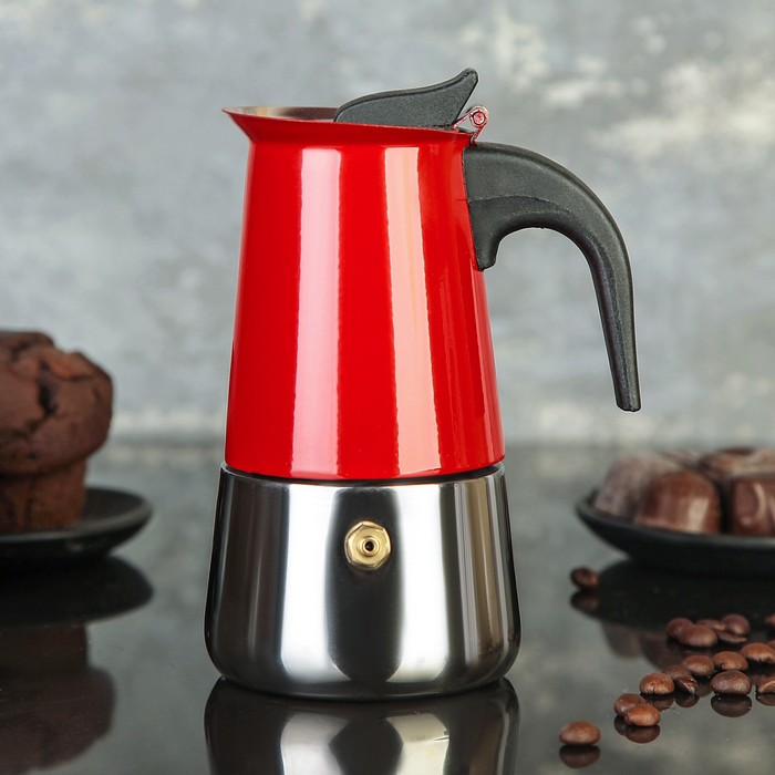 Кофеварка гейзерная «Итальяно», на 2 чашки, цвет красный