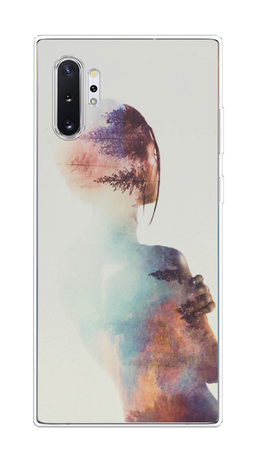 

Чехол на Samsung Galaxy Note 10 Plus "Девушка-лес", Розовый;голубой;серый, 28550-1