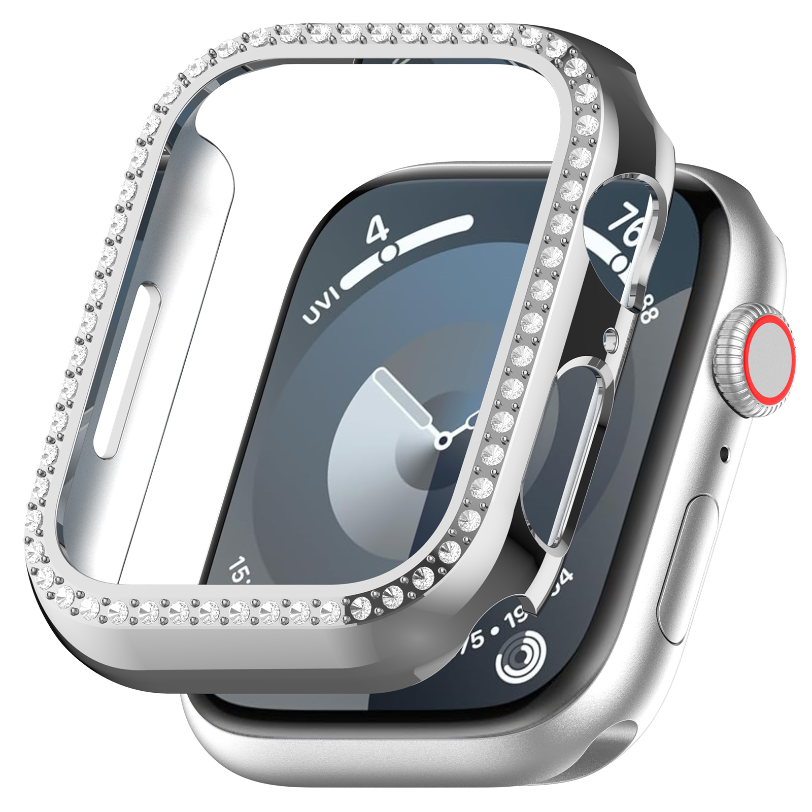 Защитный бампер для Apple Watch 44 мм, со стразами, серебристый