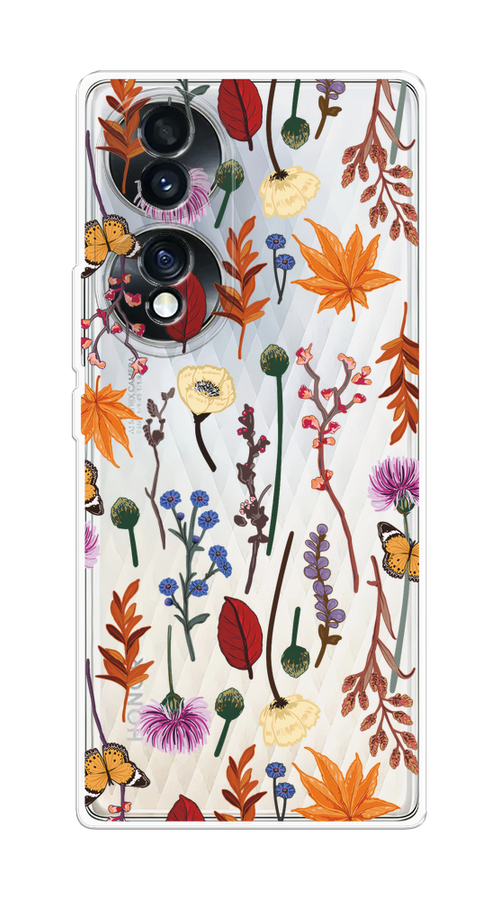 

Чехол Homey на Honor 70 "Orange Purple flowers", Оранжевый;красный;розовый;желтый;прозрачный, 6108250-1