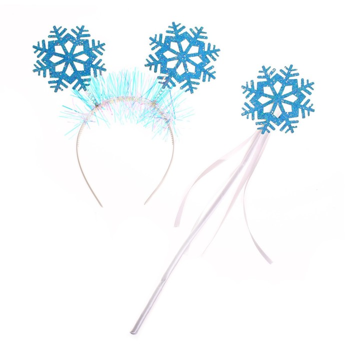 Карнавальный набор Снежинка 10229909 ободок и жезл цвет голубой прищепки новогодние снежинка елочка звездочка 6 шт 3 5 х 5 см дерево
