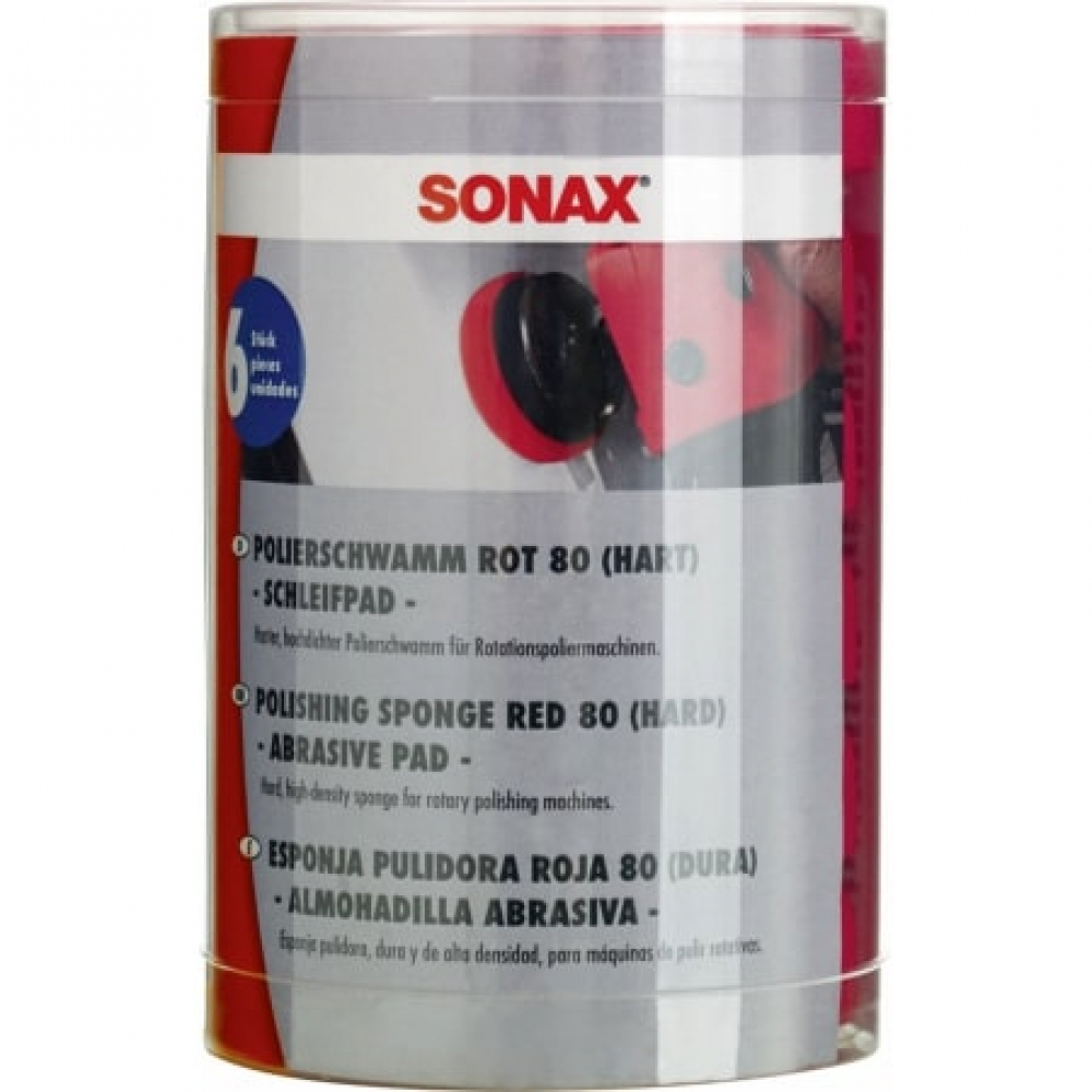 SONAX ProfiLine Полировочный круг красный 80 твердый комплект 6 штук 493700