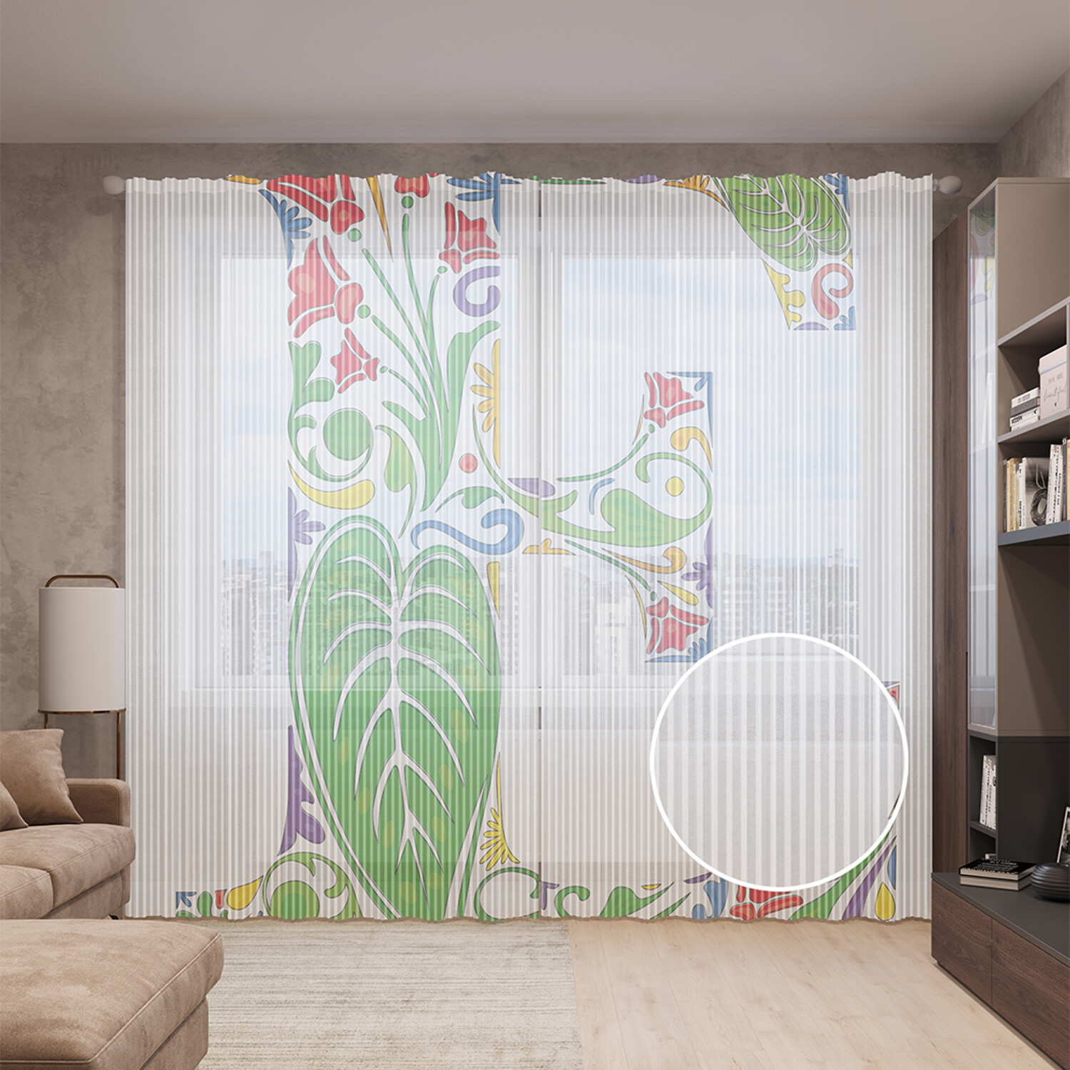 

Тюль вуаль на шторной ленте с принтом JoyArty "Цветочная буква E", 310х265 см, Цветочная буква E