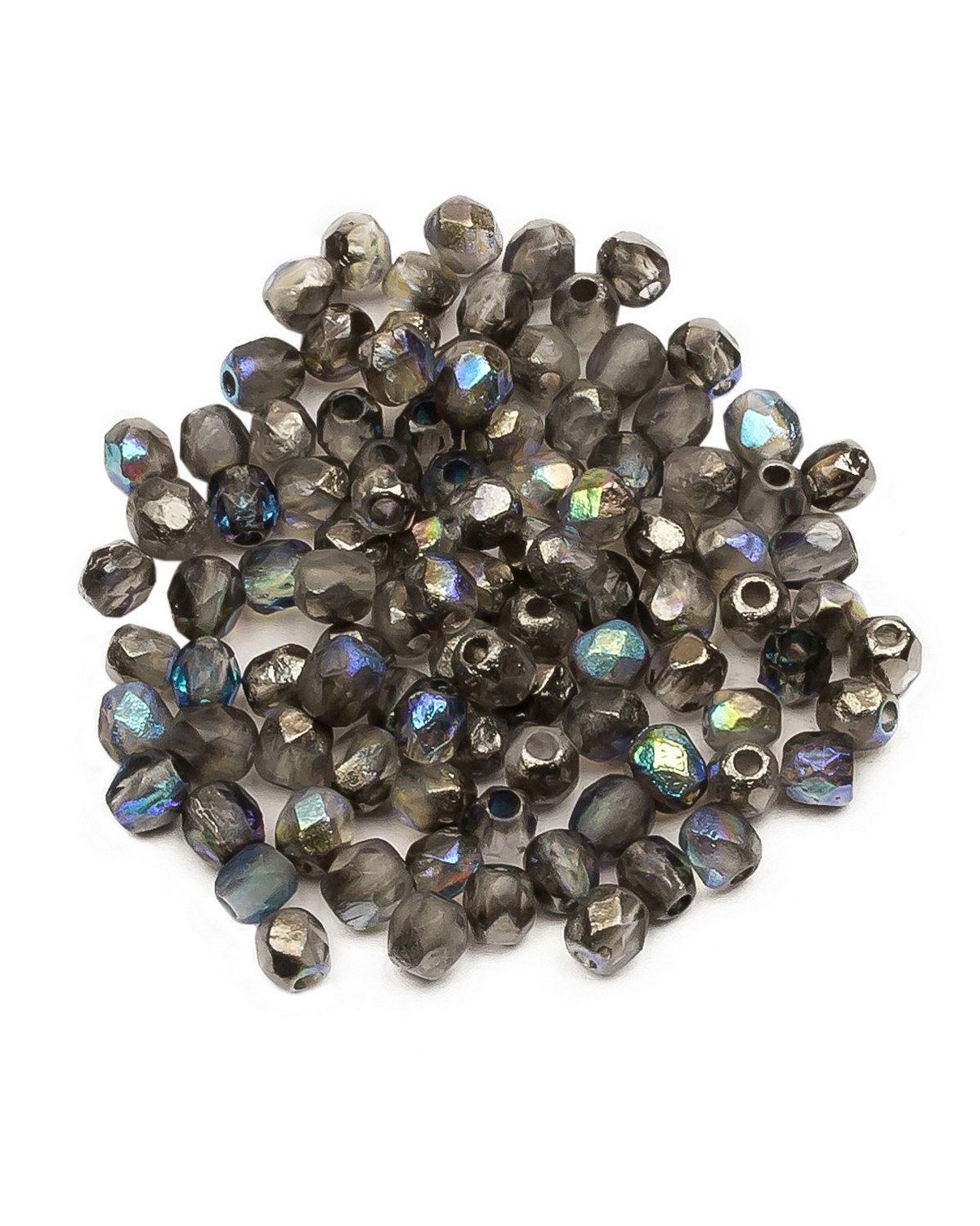 

Стеклянные чешские бусины ганеные круг 4 мм Crystal Etched Graphite Rainbow 100шт, Разноцветный, FP-4