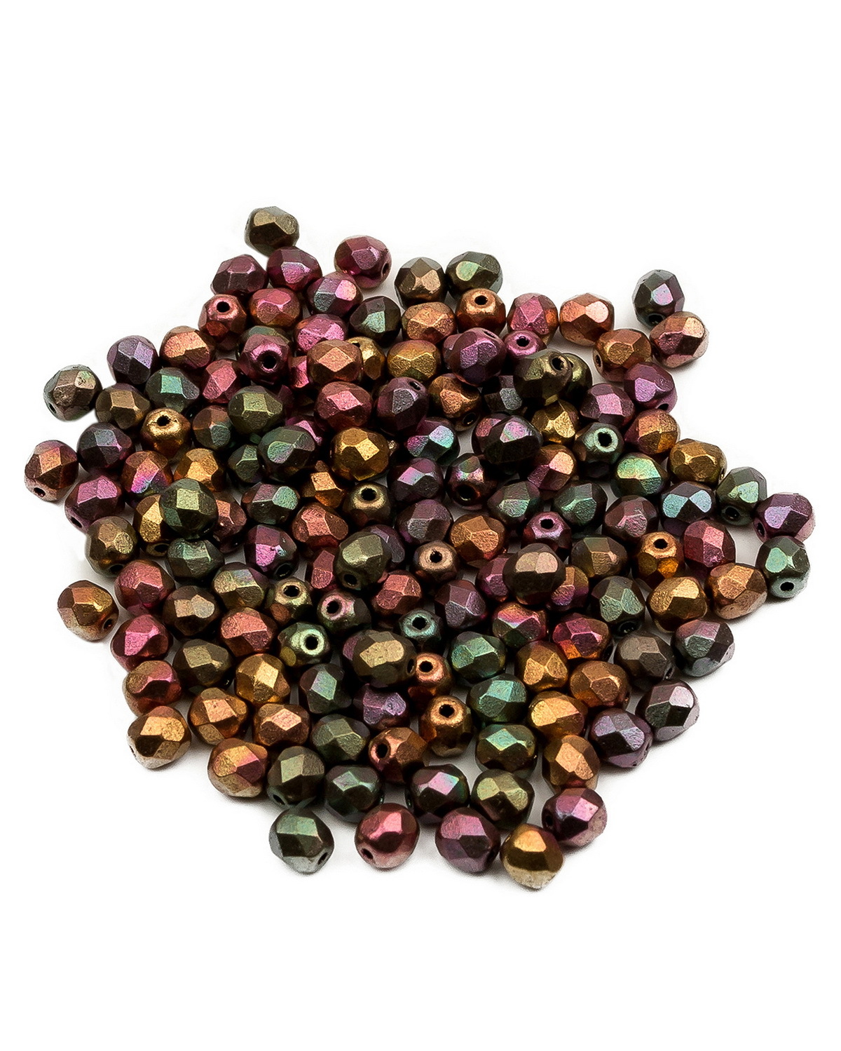 Стеклянные чешские бусины Fire polished beads ганеные круглые 4 мм Purple Iris Gold 150шт