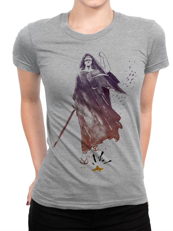 

Футболка женская DreamShirts Studio Справедливость и Банановая кожура серая L, Серый, Слепое правосудие / Справедливость и Банановая кожура