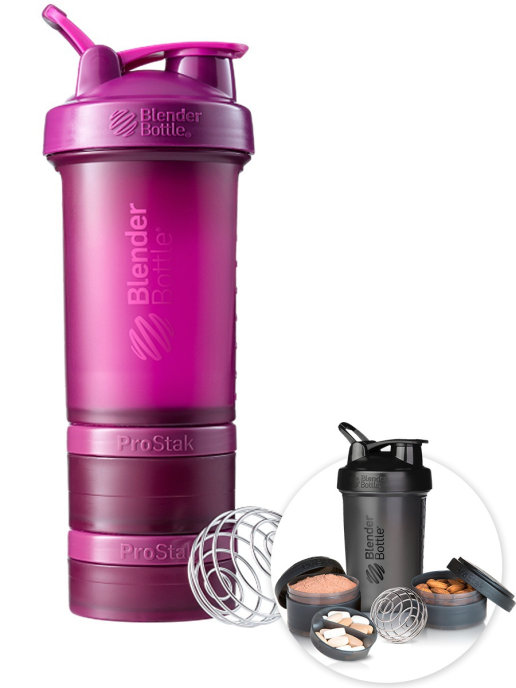 Шейкер с контейнерами и таблетницей BlenderBottle ProStak Full Color 624 мл plum