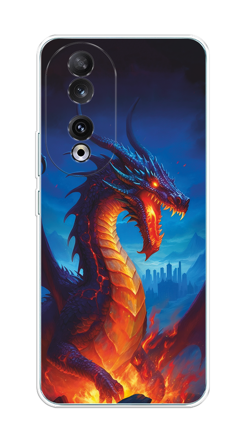 

Чехол Homey на Honor 90 "Дракон над лавой", Оранжевый;коричневый;синий, 6121450-1
