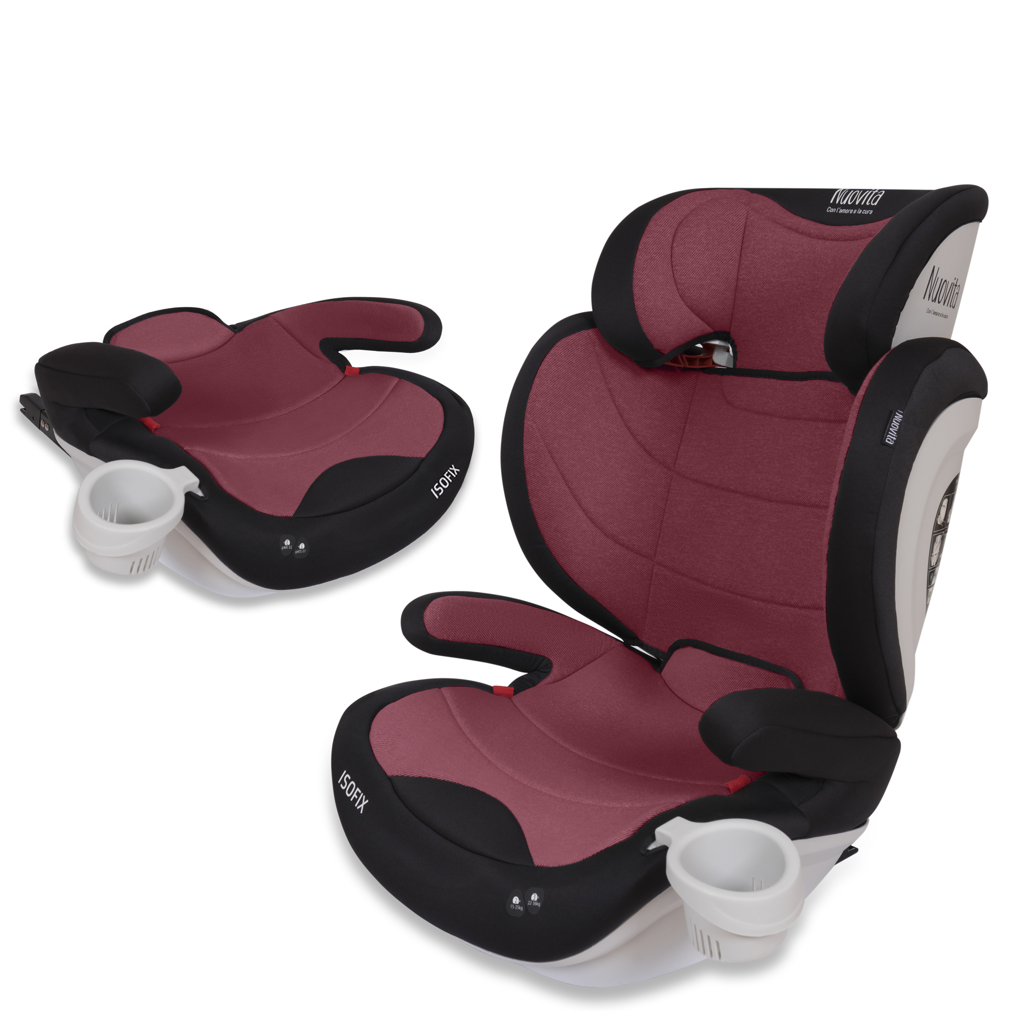 фото Автокресло трансформер nuovita maczione n23i-1, isofix, группа 2,3, vinoso/бордовый