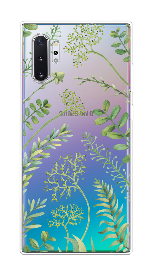 

Чехол на Samsung Galaxy Note 10 Plus "Green Leaves", Зеленый;прозрачный, 28550-1