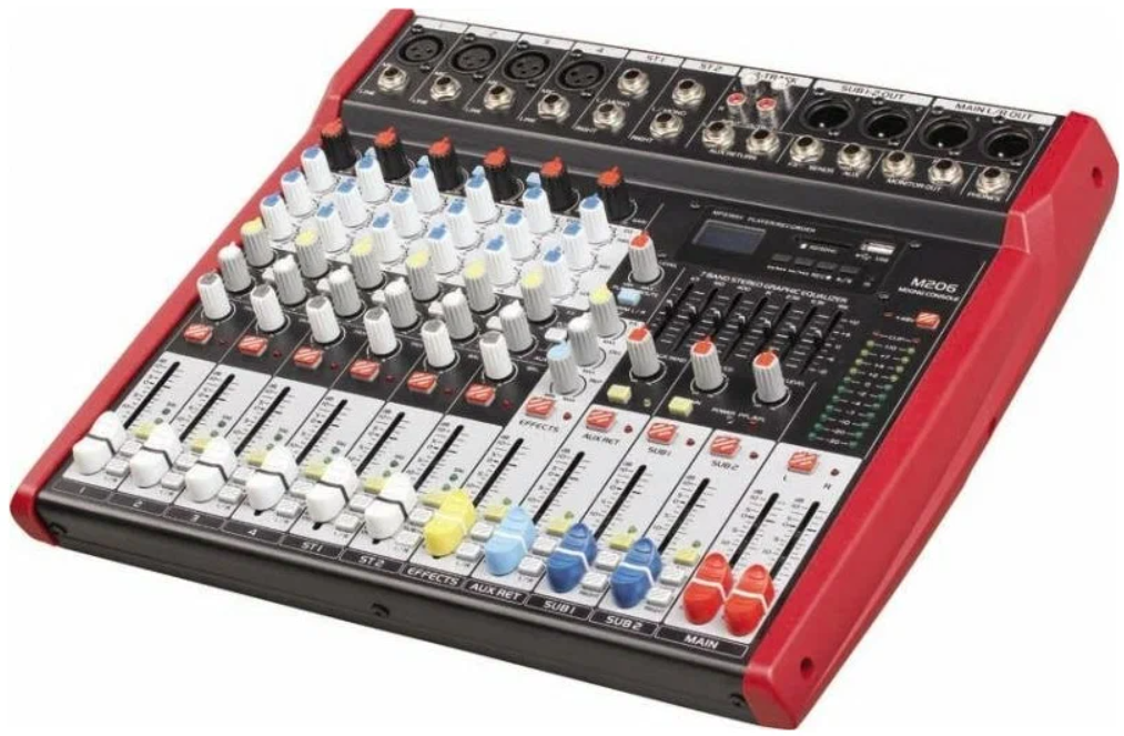 

Bg M206 - Пульт микшерный 4 моно, 2 стерео, Usb/sd Mp3 плеер