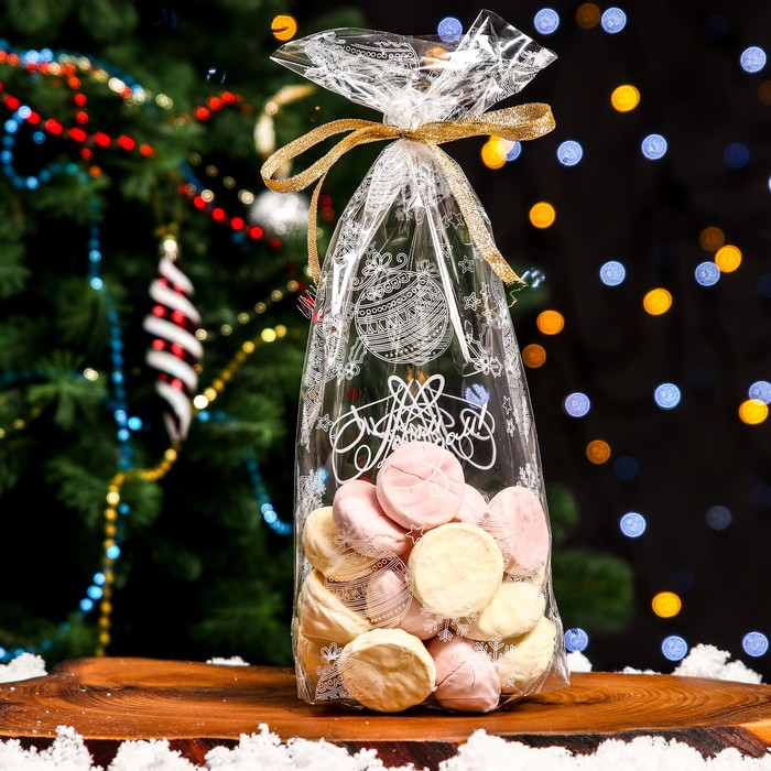

Пакет фасовочный БОПП, с донной складкой, Новогодние шары 15*30 см 50 шт., Прозрачный