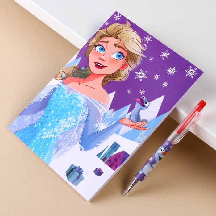 

Disney Канцелярский набор "С новым годом", блокнот А5, ручка, наклейки, Холодное сердце, Разноцветный