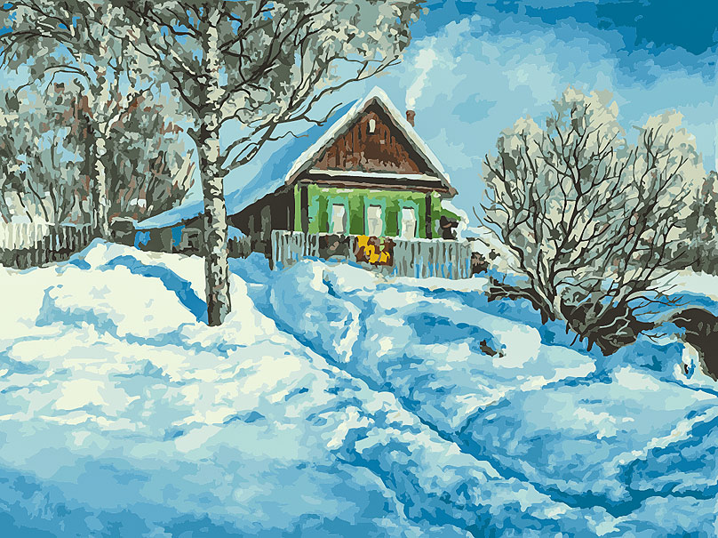 

Раскраски по номерам 30*40 см Домик на горе