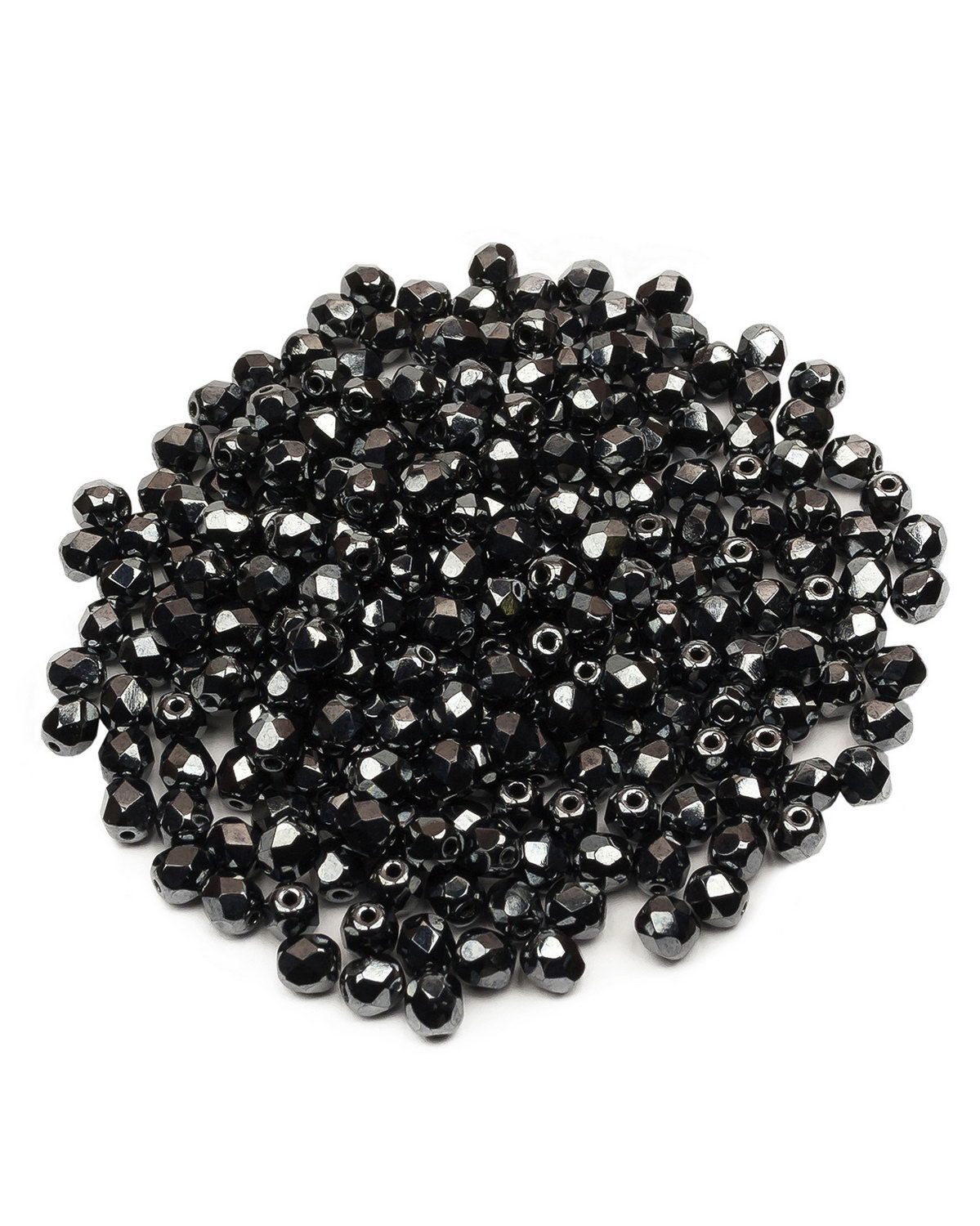 

Стеклянные чешские бусины Fire polished beads ганеные круглые 4 мм Jet Hematite 250шт, Черный, FP-4